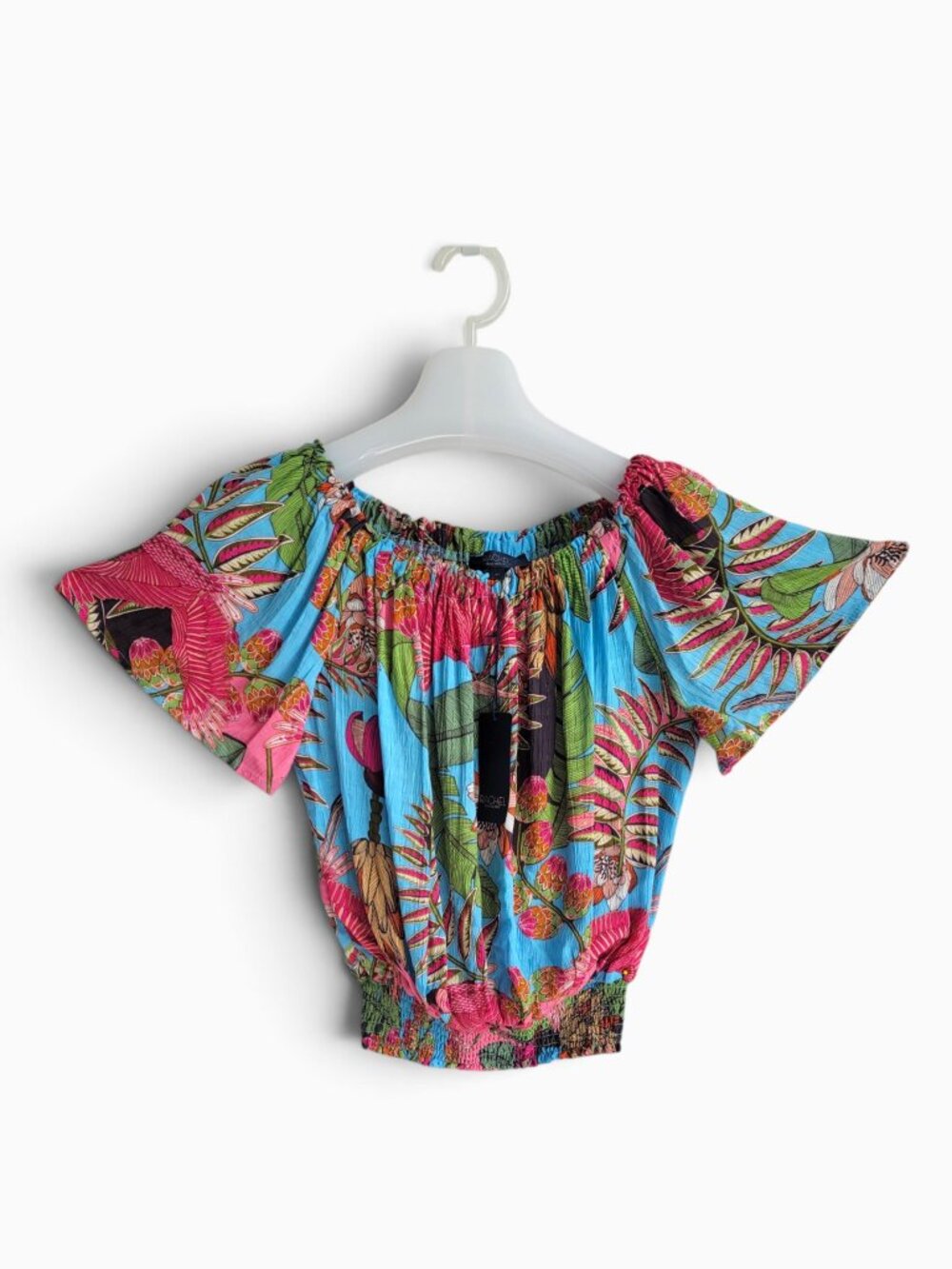 Rachel Rachel Roy Tropical Floral Blouse M Smocked Boho Resortwear Vacation